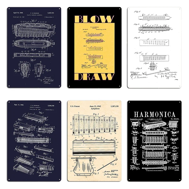 Musical Instrument Sign - Póster de metal con diseño de
